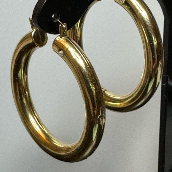 14k Israel Yellow Gold Unique Hoop Earrings With Diamond - Picture 5 of 14